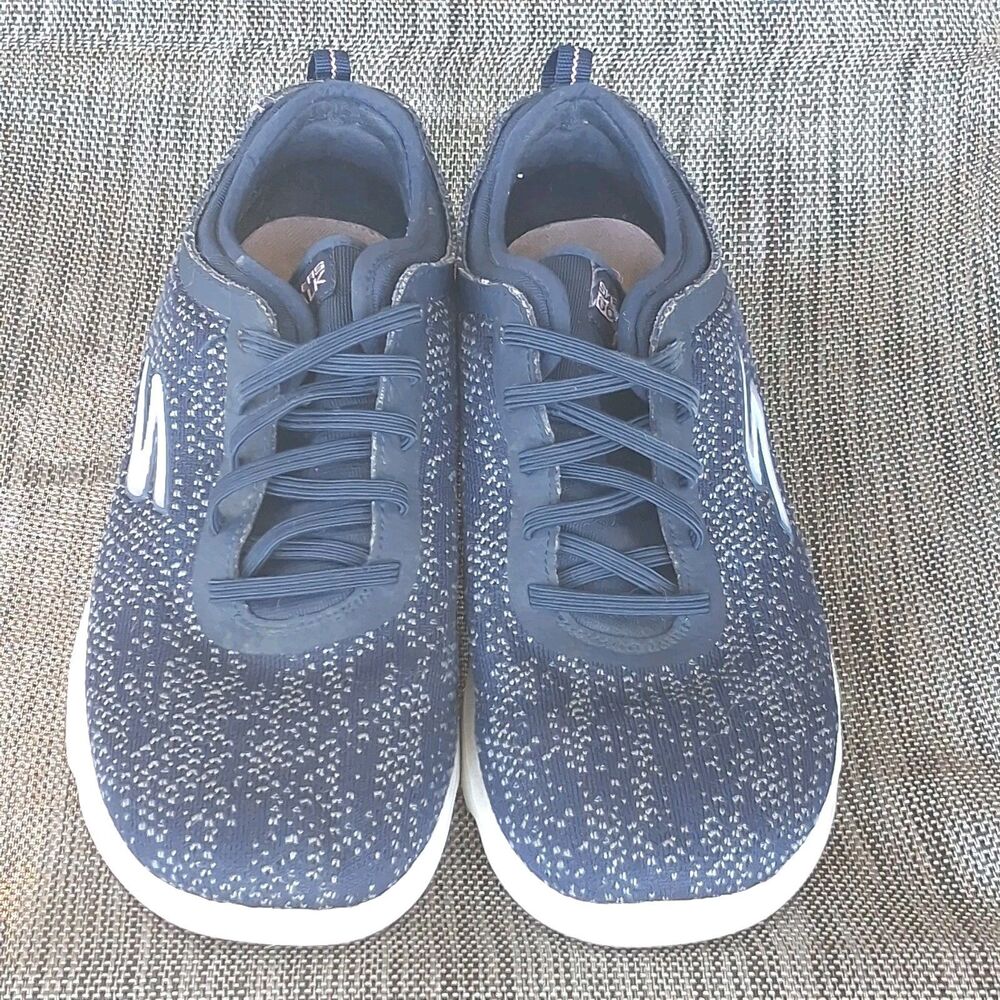 SKECHERS GO WALK WOMENS SIZE 8.5 NAVY BLUE WHITE SLIP ON SNEAKERS SHOES 15736